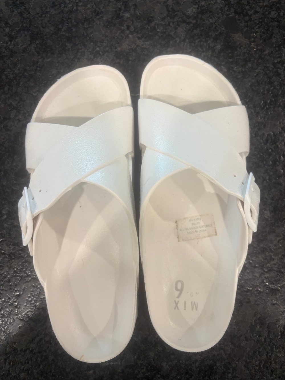 Women's White Cross-Band Slide Sandals with Buckle